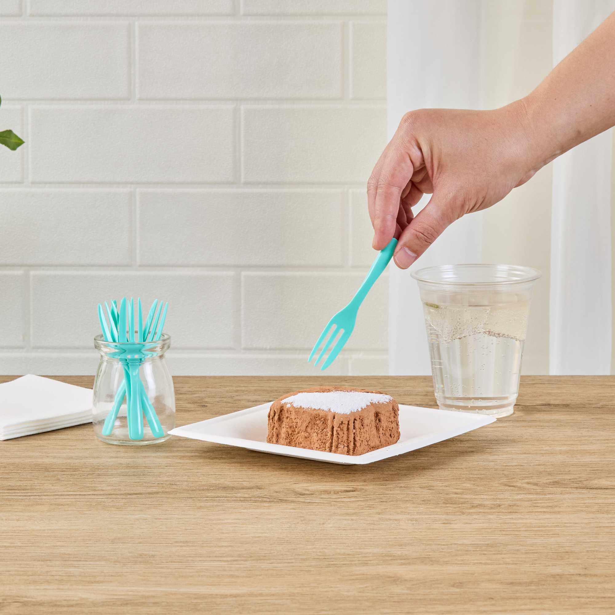 Coppetta Teal Plastic Cake Fork with Knife Edge - 4" x 3/4" - 100 count box