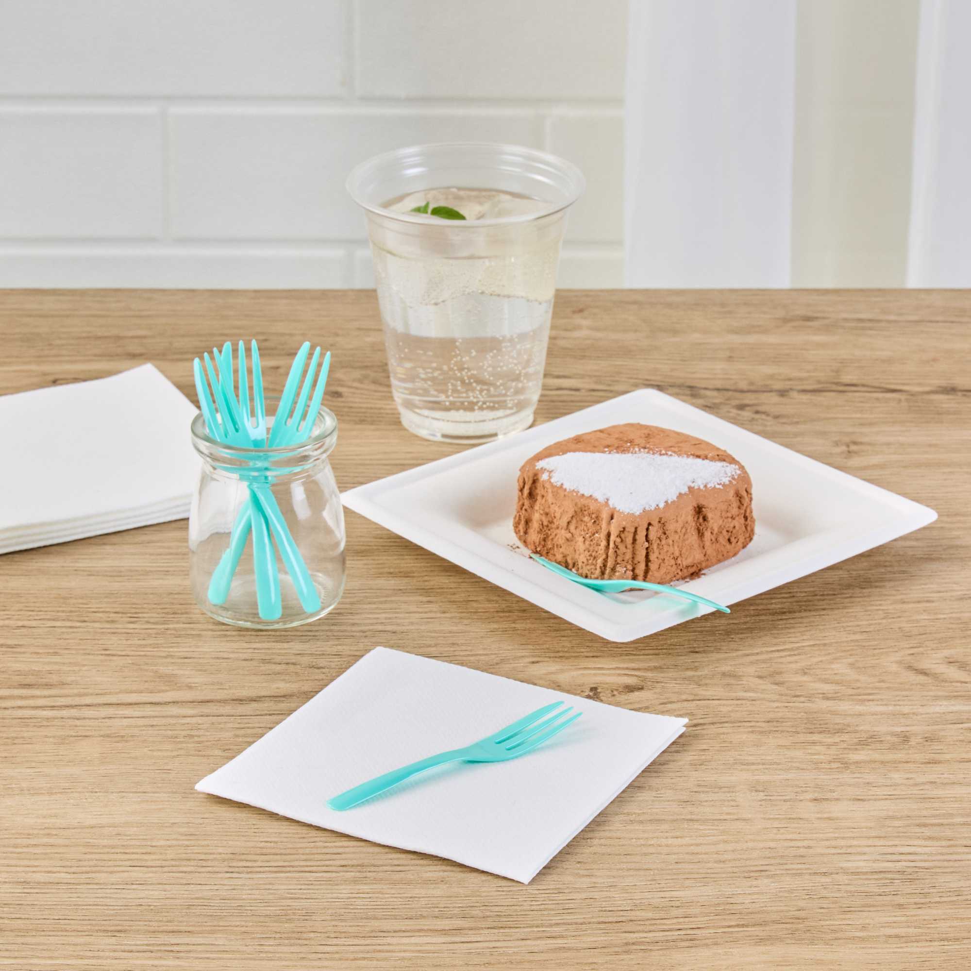 Coppetta Teal Plastic Cake Fork with Knife Edge - 4" x 3/4" - 100 count box
