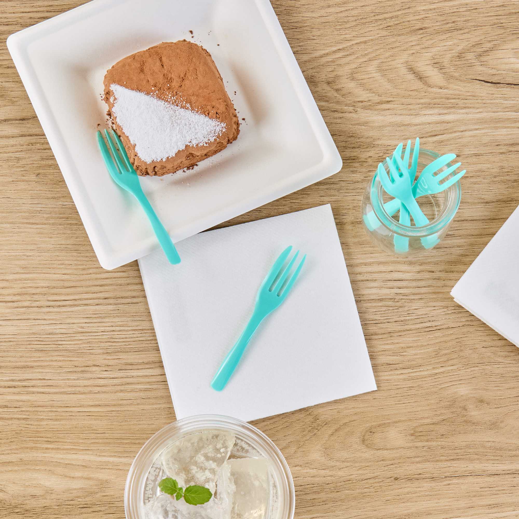 Coppetta Teal Plastic Cake Fork with Knife Edge - 4" x 3/4" - 100 count box