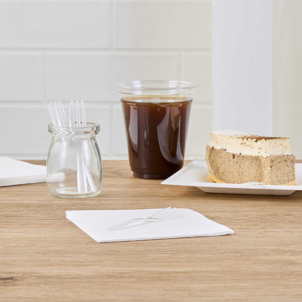 Coppetta Pearl White Plastic Cake Fork with Knife Edge - 4" x 3/4" - 100 count box