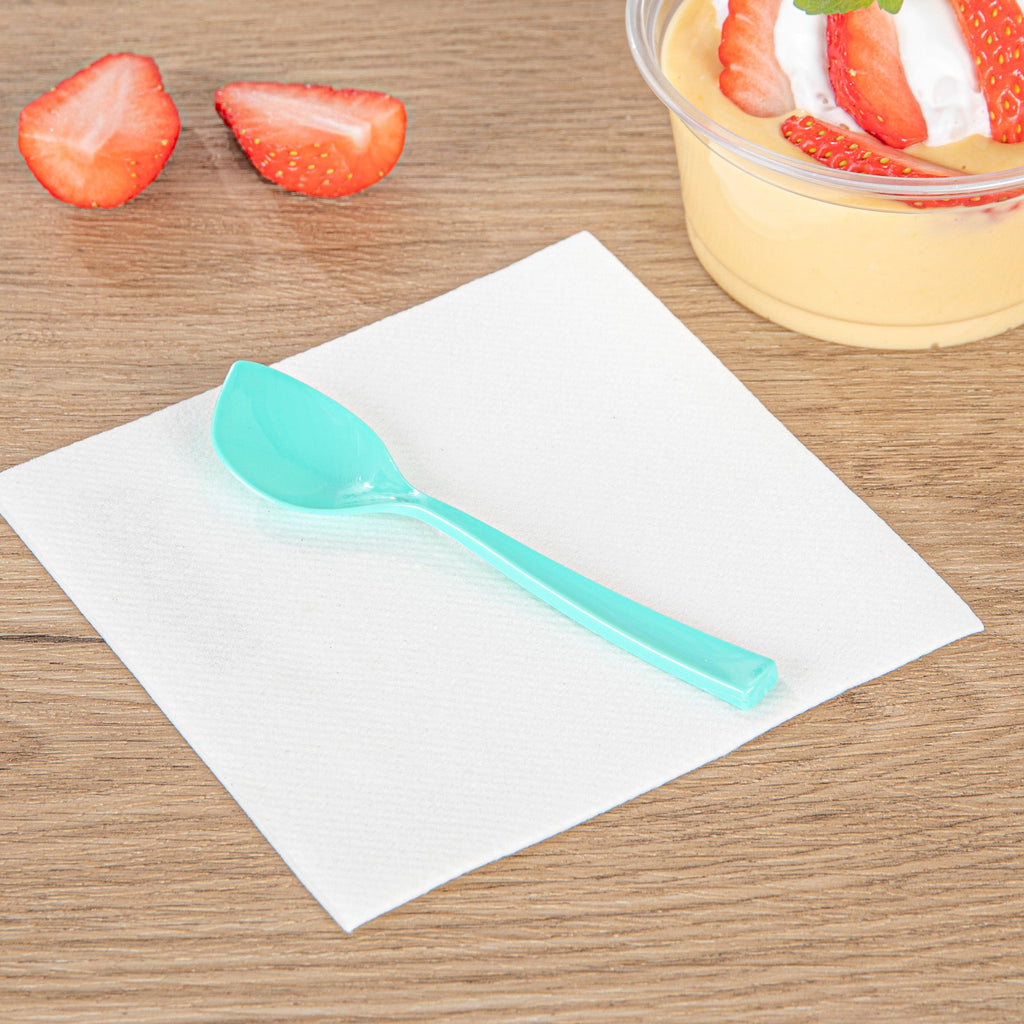 Coppetta Teal Plastic Petal Spoon - 4 1/2" x 1" - 500 count box
