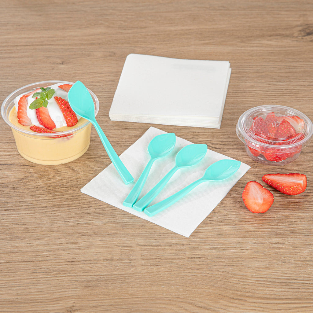 Coppetta Teal Plastic Petal Spoon - 4 1/2" x 1" - 500 count box