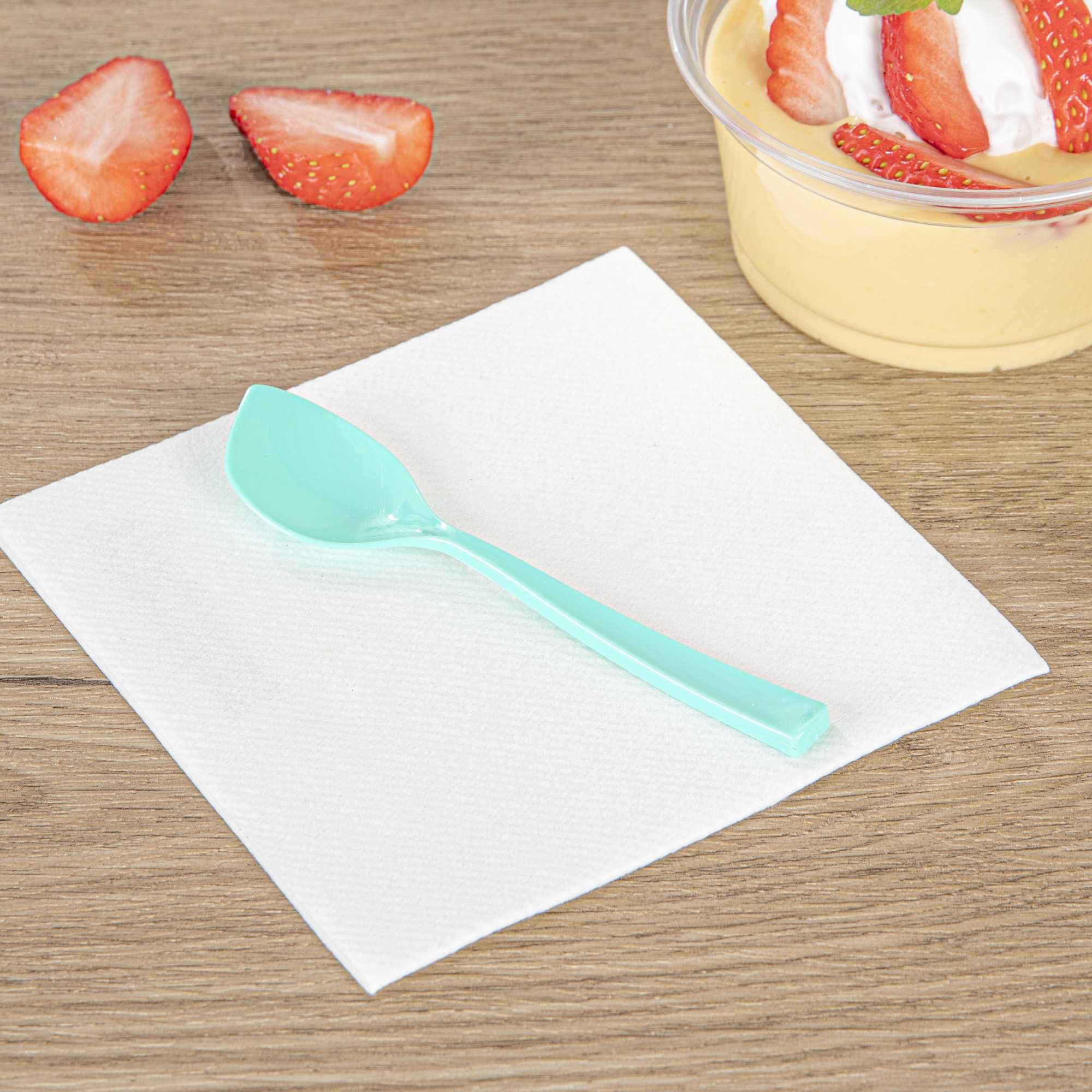 Coppetta Teal Plastic Petal Spoon - 4 1/2" x 1" - 100 count box