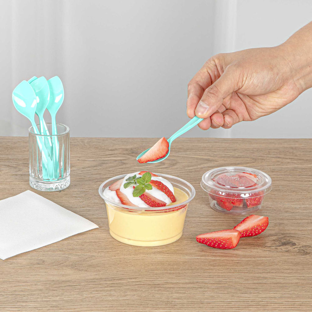 Coppetta Teal Plastic Petal Spoon - 4 1/2" x 1" - 100 count box