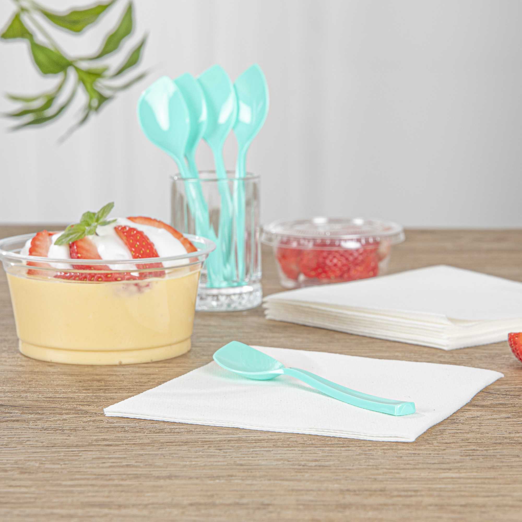 Coppetta Teal Plastic Petal Spoon - 4 1/2" x 1" - 100 count box