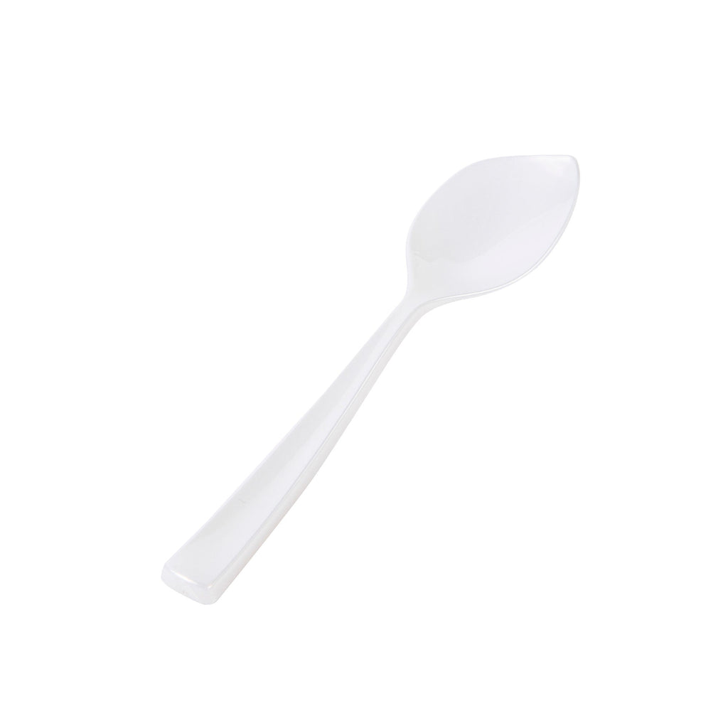 Coppetta Pearl White Plastic Petal Spoon - 4 1/2" x 1" - 100 count box