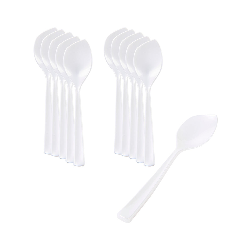 Coppetta Pearl White Plastic Petal Spoon - 4 1/2" x 1" - 100 count box