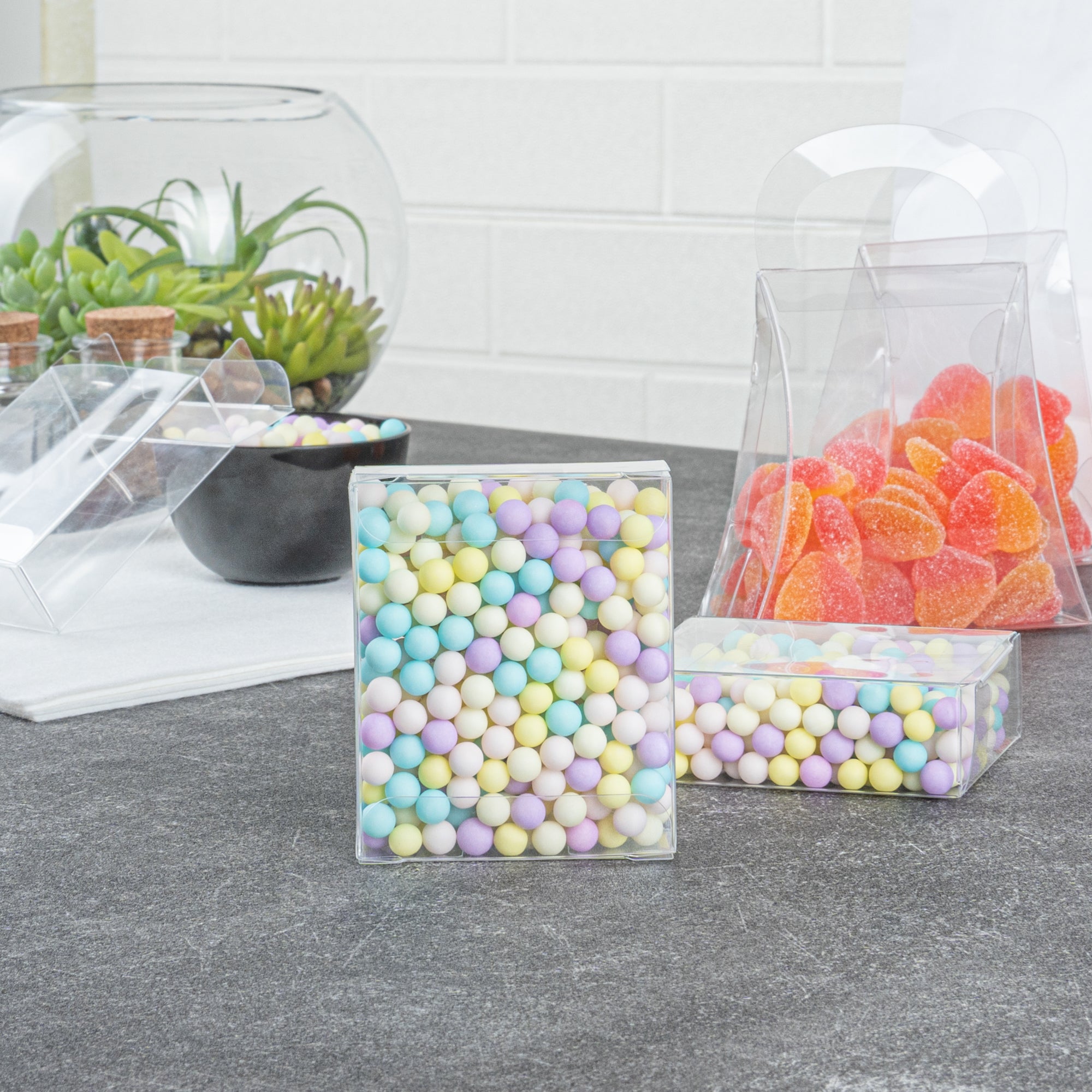 Sweet Vision Square Clear Plastic Candy Box - 2 1/2" x 1" x 3" - 100 count box