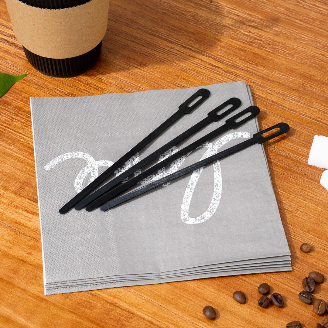 Restpresso Black Plastic Keyhole Coffee Stirrer - 6 1/4" - 100 count box