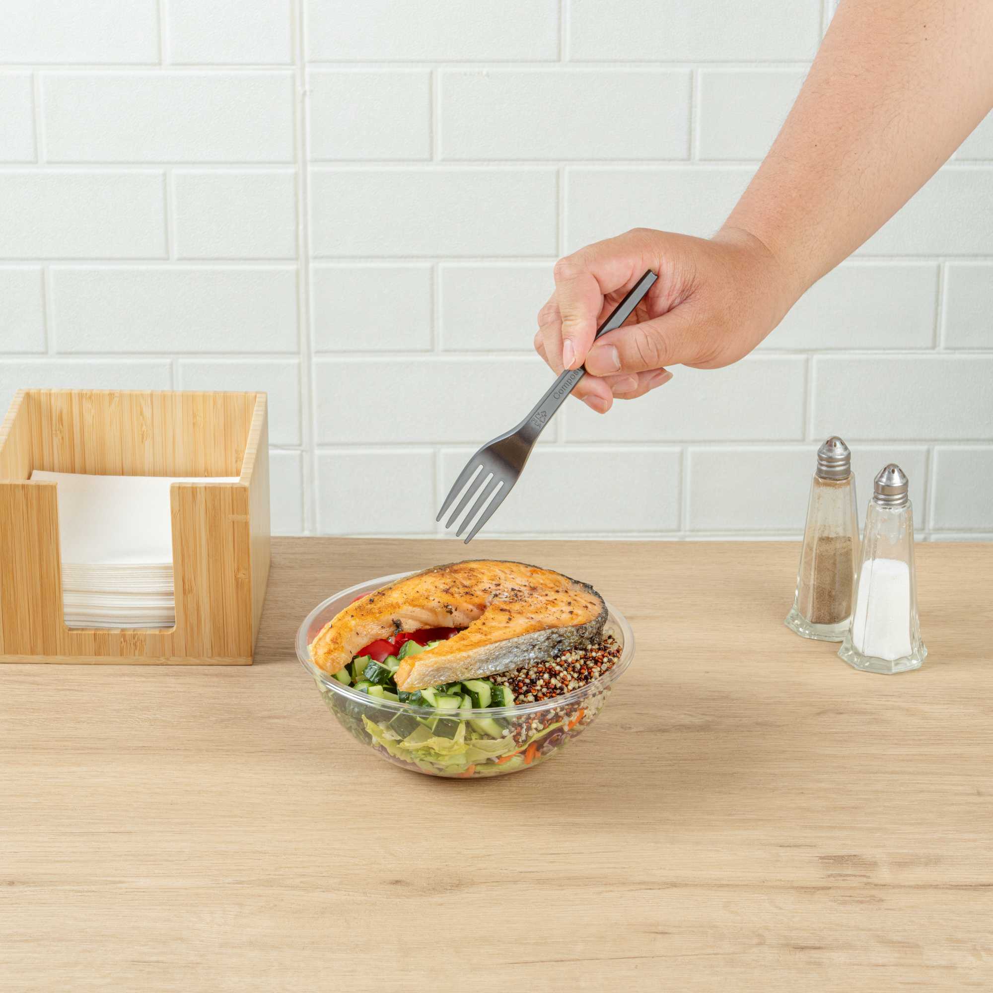 Basic Nature Black CPLA Plastic Fork - Heat-Resistant, Compostable - 6 1/2" x 1" x 1/2" - 250 count box