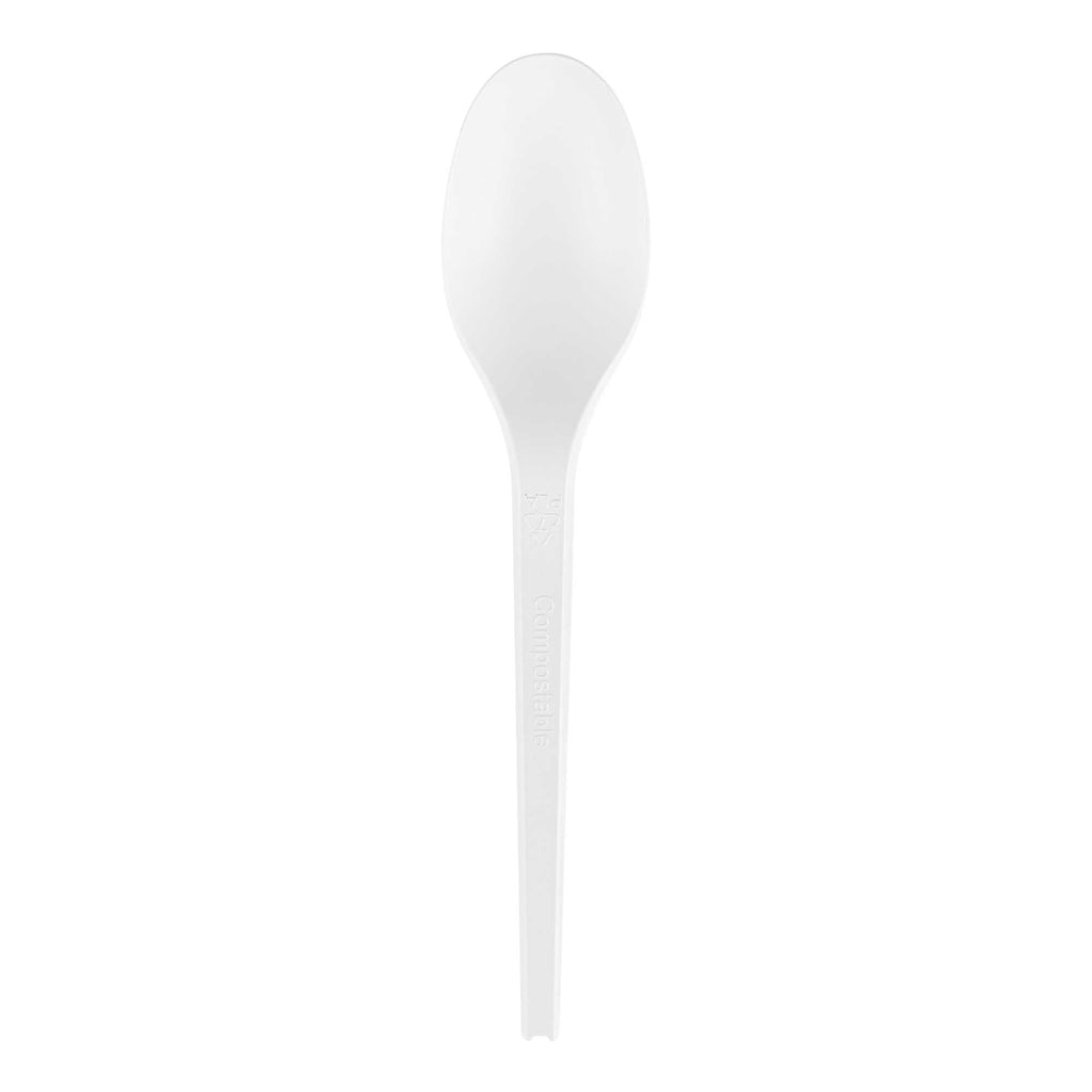 Basic Nature White CPLA Plastic Spoon - Heat-Resistant, Compostable - 6 1/2" x 1 1/4" x 1/2" - 250 count box