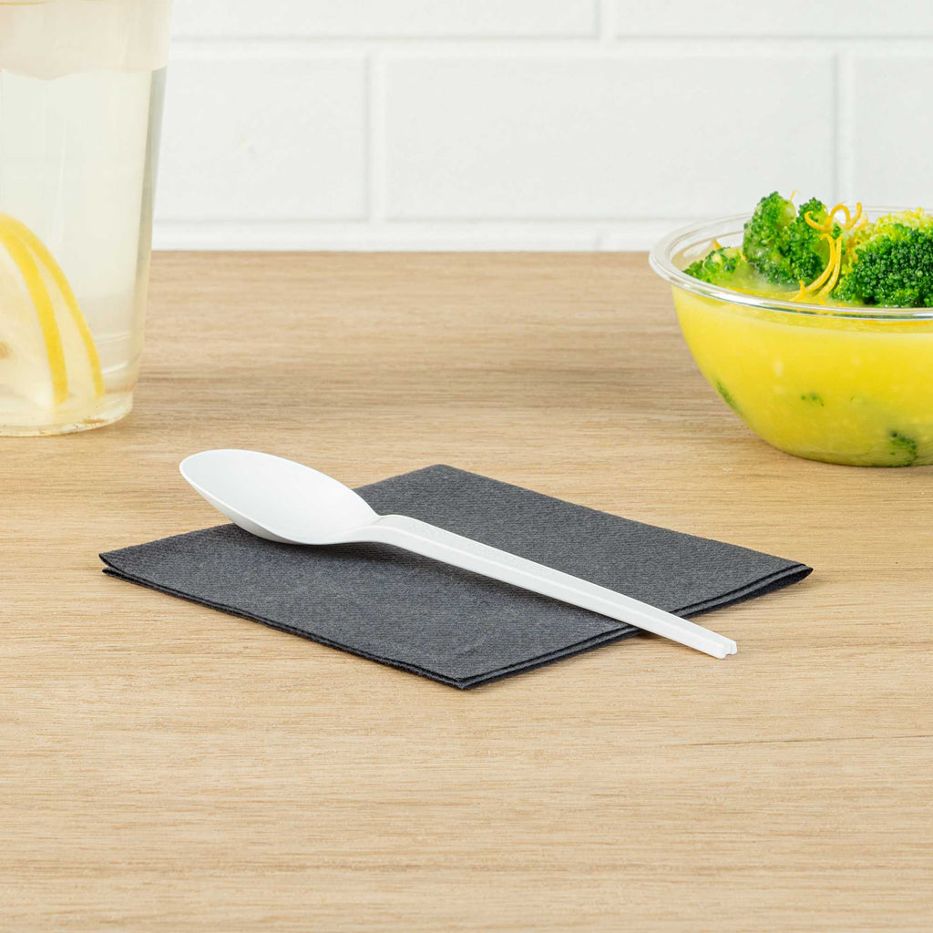 Basic Nature White CPLA Plastic Spoon - Heat-Resistant, Compostable - 6 1/2" x 1 1/4" x 1/2" - 250 count box