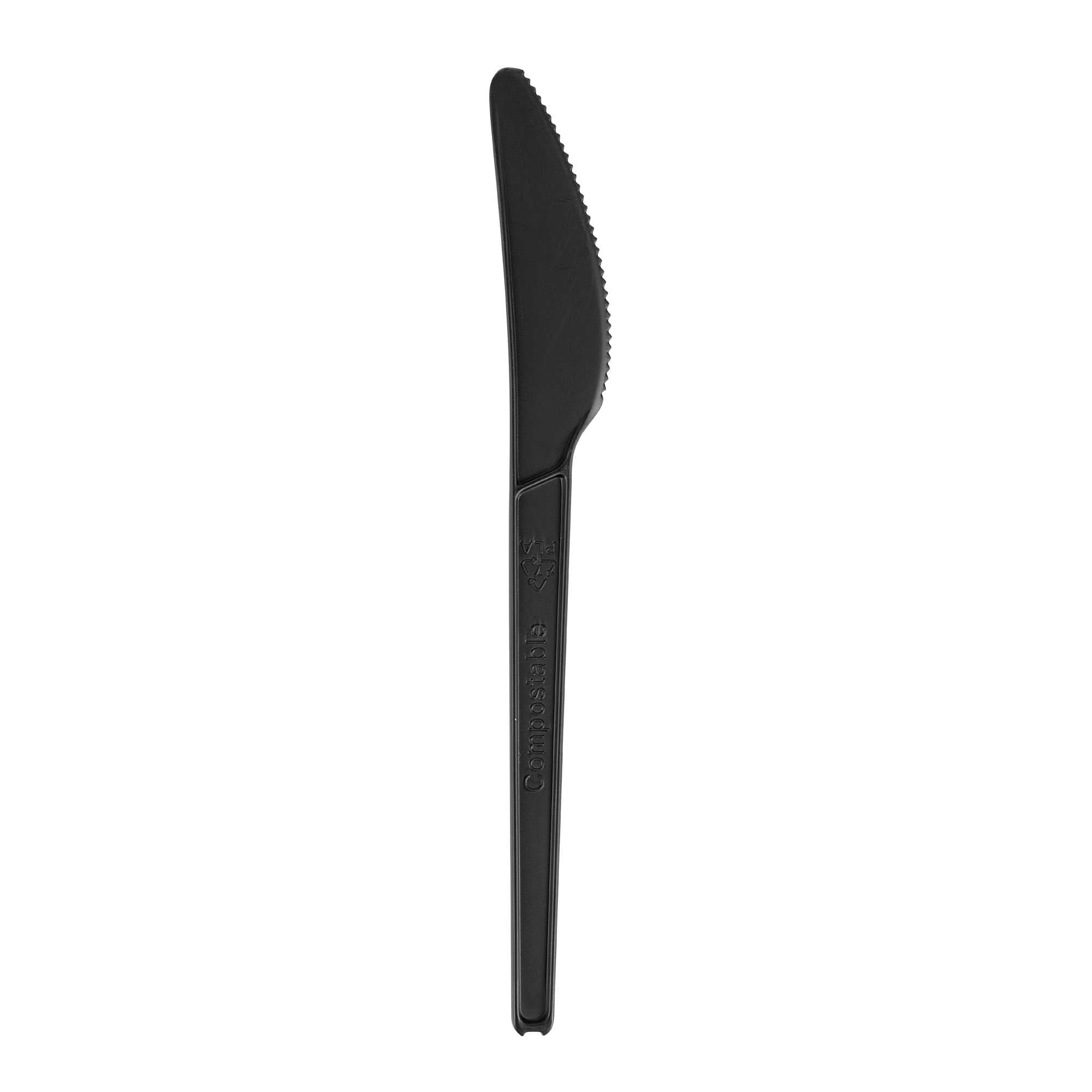 Basic Nature Black CPLA Plastic Knife - Heat-Resistant, Compostable - 6 1/2" x 1/2" - 50 count box