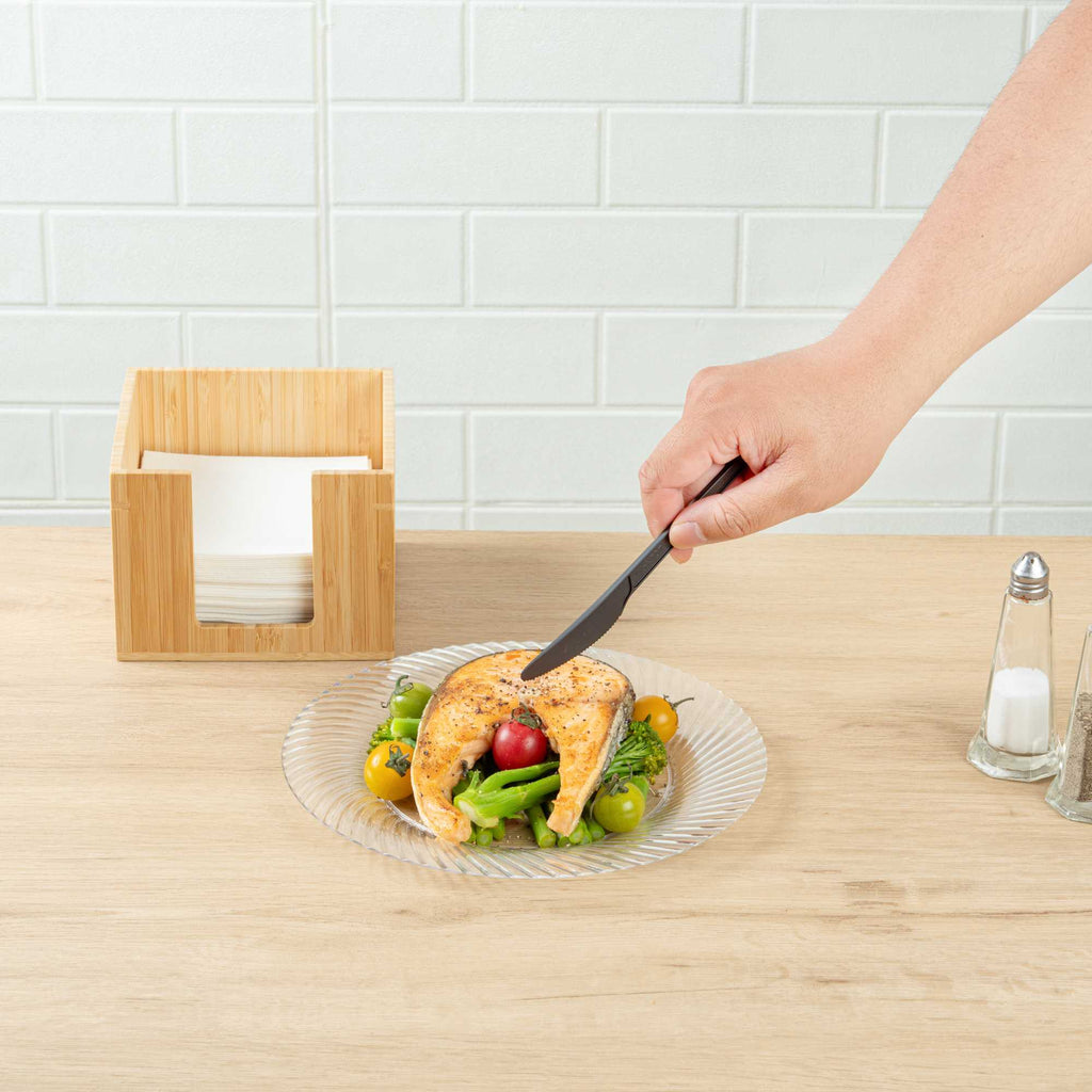 Basic Nature Black CPLA Plastic Knife - Heat-Resistant, Compostable - 6 1/2" x 1/2" - 250 count box