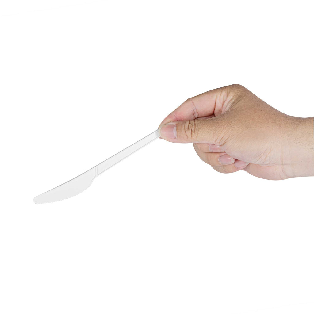 Basic Nature White CPLA Plastic Knife - Heat-Resistant, Compostable - 6 1/2" x 1/2" - 250 count box