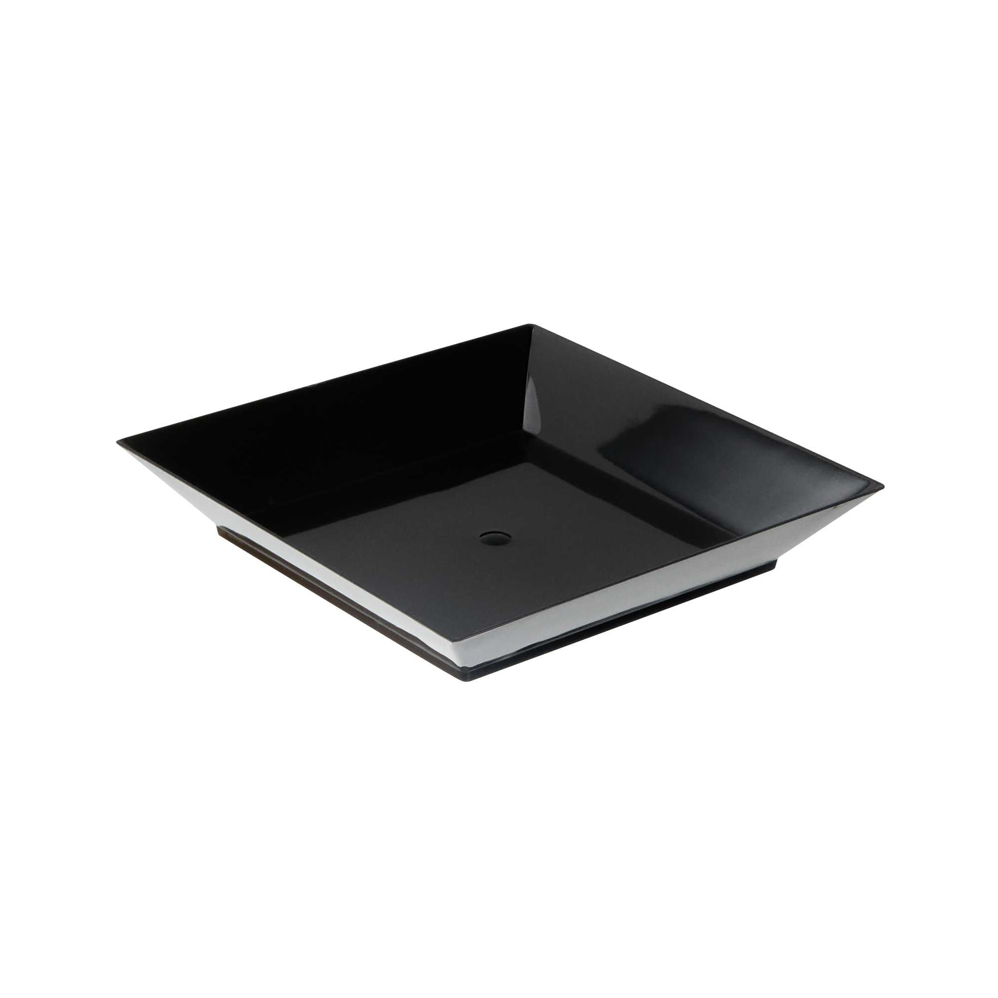 Mini Serve Square Black Plastic Small Modern Plate - 4" x 4" x 1/2" - 100 count box