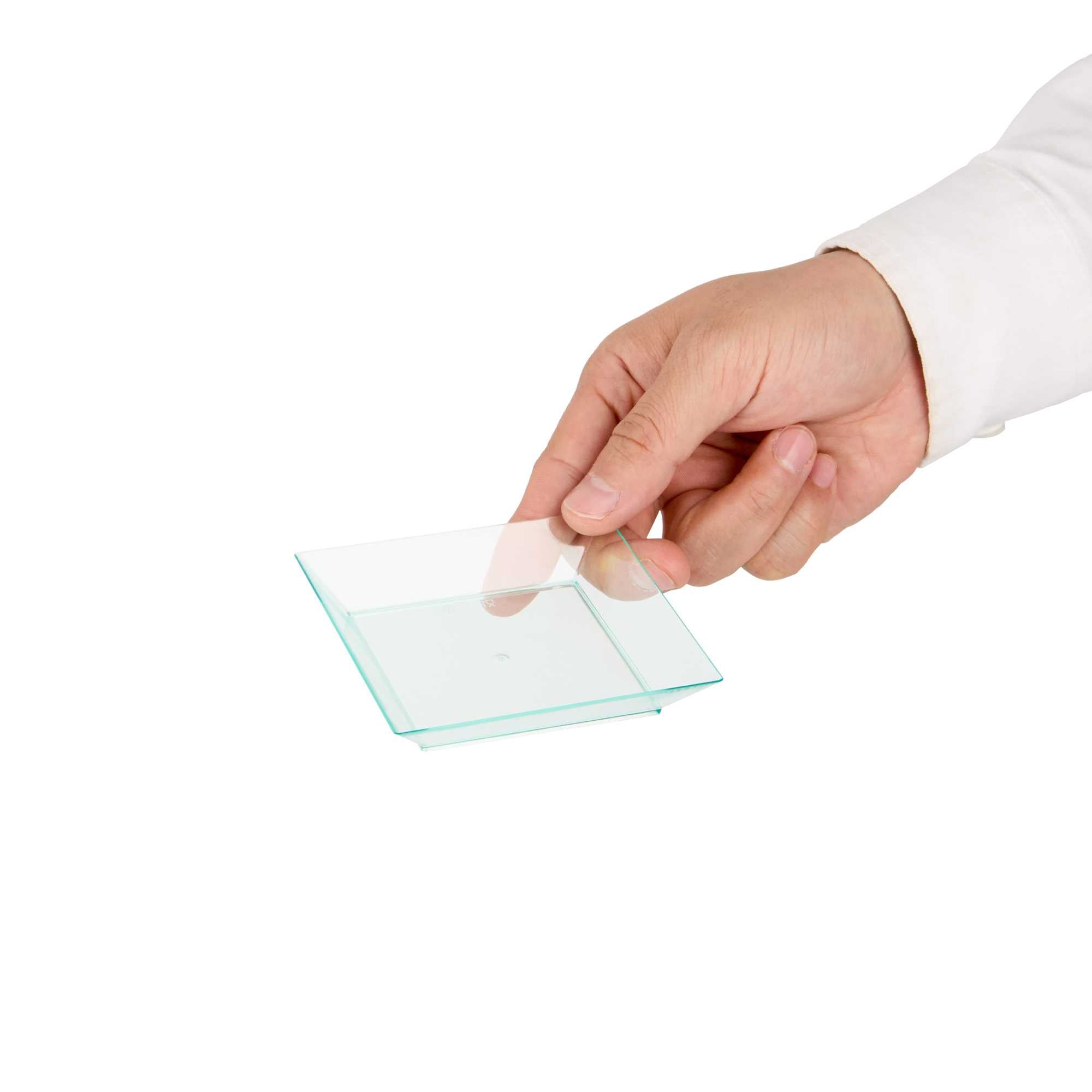 Mini Serve Square Seagreen Plastic Small Modern Plate - 4" x 4" x 1/2" - 100 count box