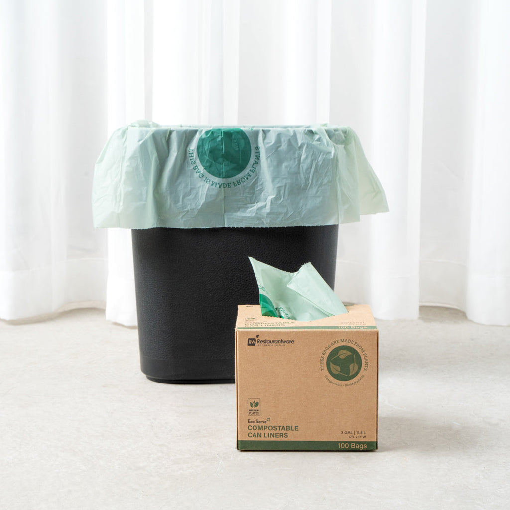 Basic Nature 3 gal Green Plastic Trash Can Liner - Compostable - 100 count box