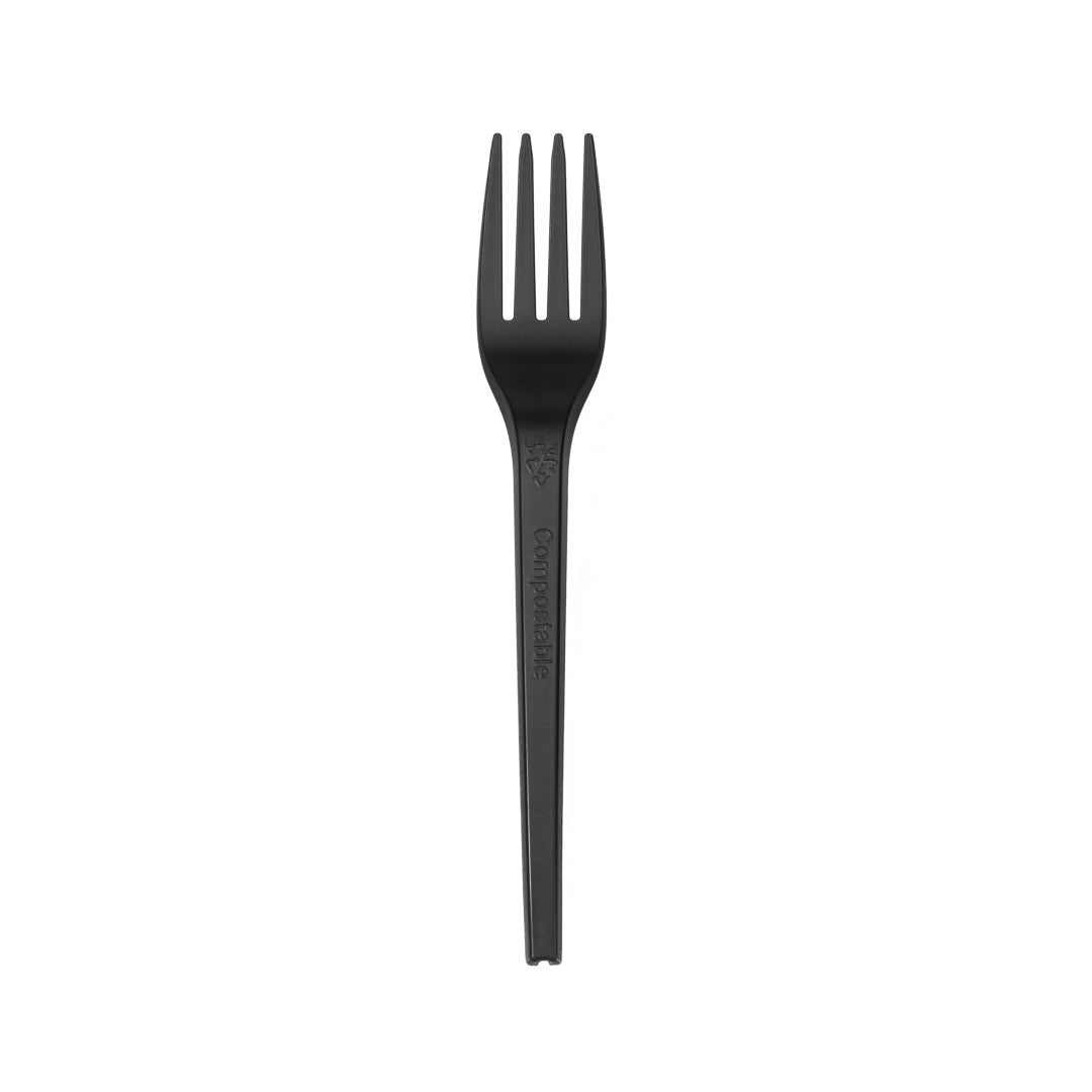 Basic Nature Black CPLA Plastic Fork - Wrapped, Heat-Resistant, Compostable - 6 1/2" - 250 count box