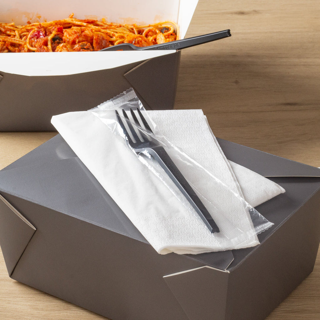 Basic Nature Black CPLA Plastic Fork - Wrapped, Heat-Resistant, Compostable - 6 1/2" - 250 count box