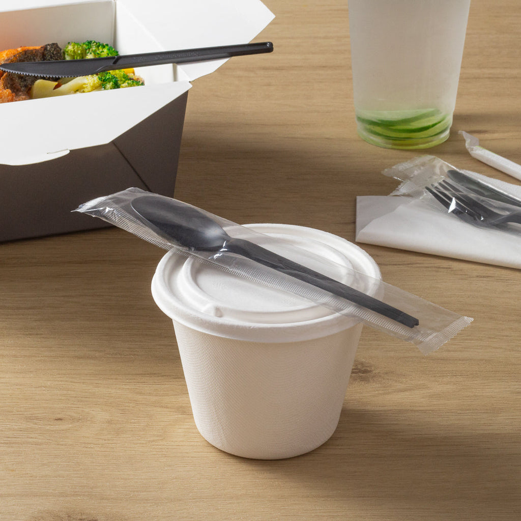Basic Nature Black CPLA Plastic Spoon - Wrapped, Heat-Resistant, Compostable - 6 1/2" - 250 count box