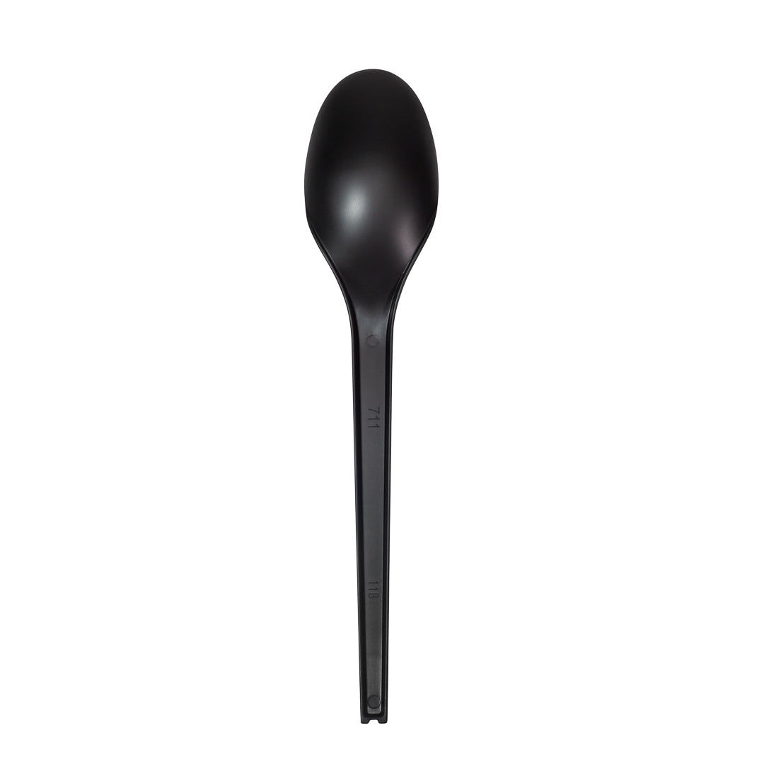 Basic Nature Black CPLA Plastic Spoon - Wrapped, Heat-Resistant, Compostable - 6 1/2" - 250 count box