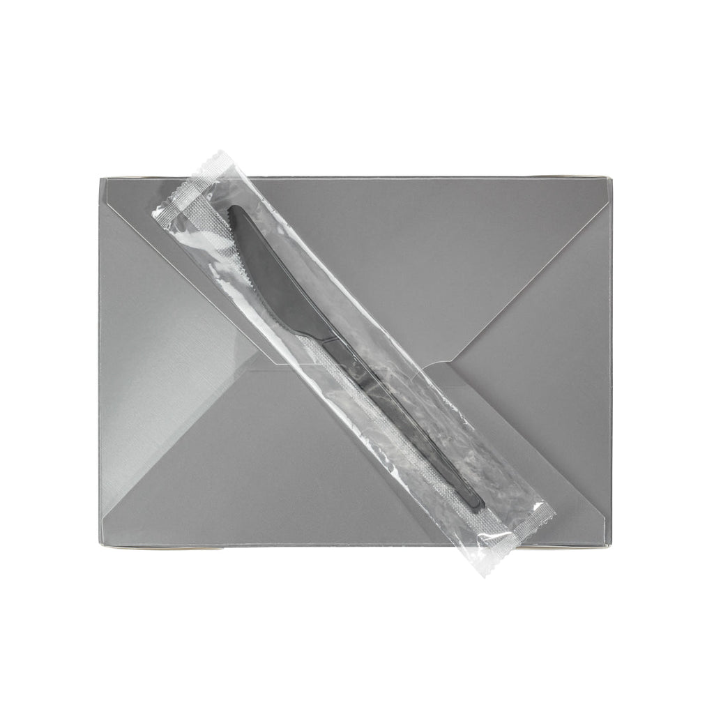 Basic Nature Black CPLA Plastic Knife - Wrapped, Heat-Resistant, Compostable - 6 1/2" - 50 count box