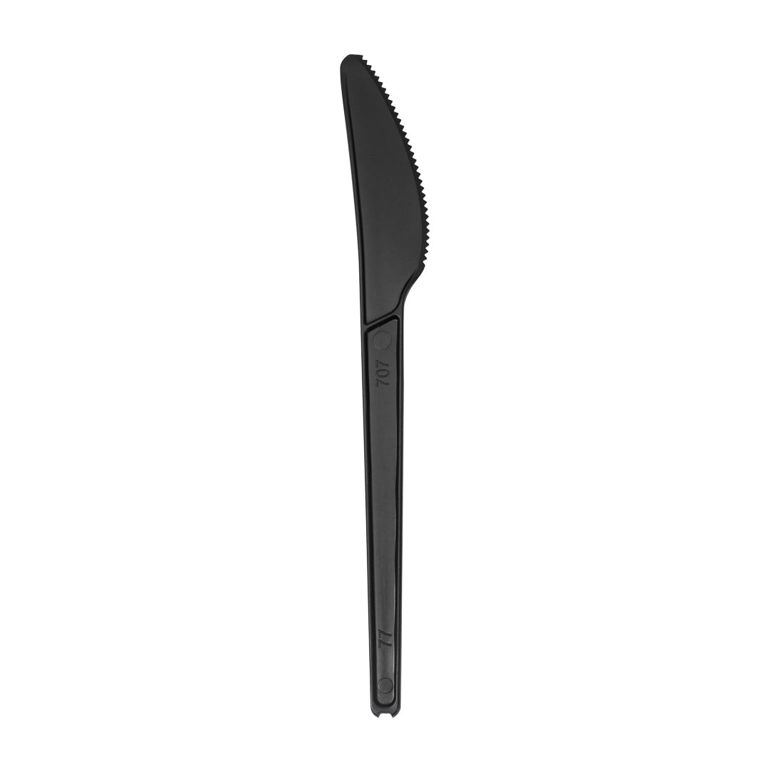 Basic Nature Black CPLA Plastic Knife - Wrapped, Heat-Resistant, Compostable - 6 1/2" - 250 count box