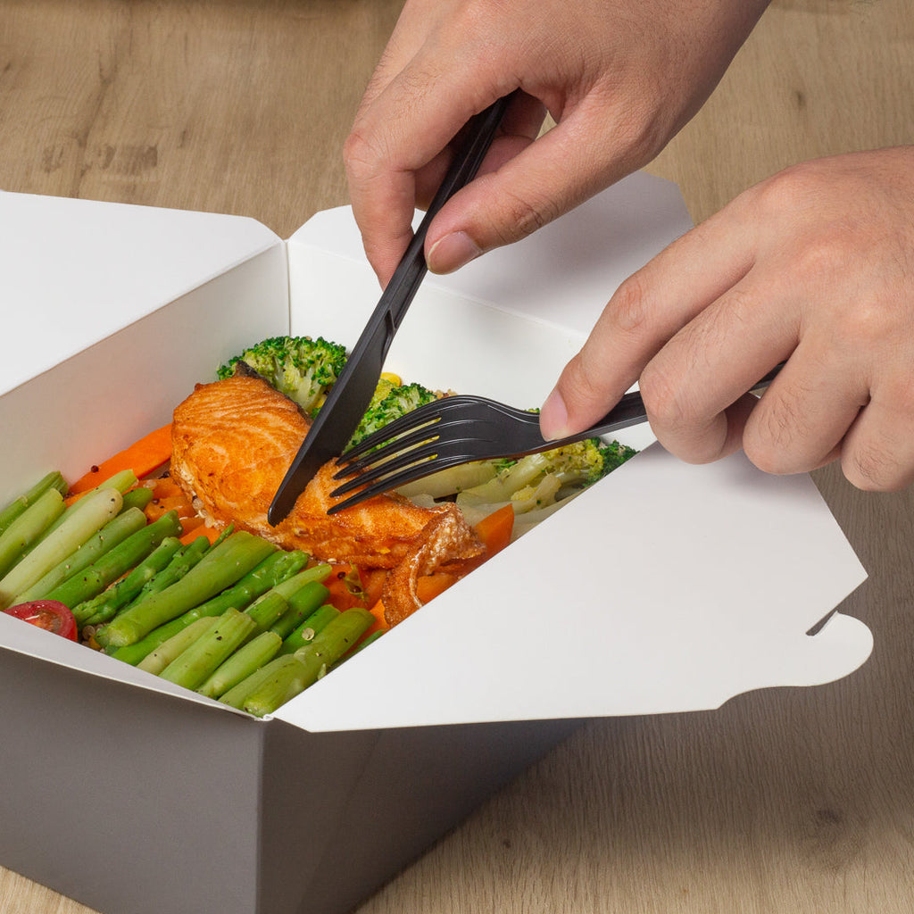 Basic Nature Black CPLA Plastic Knife - Wrapped, Heat-Resistant, Compostable - 6 1/2" - 250 count box