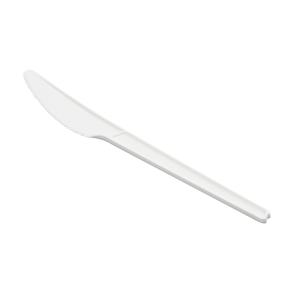 Basic Nature White CPLA Plastic Knife - Wrapped, Heat-Resistant, Compostable - 6 1/2" - 250 count box