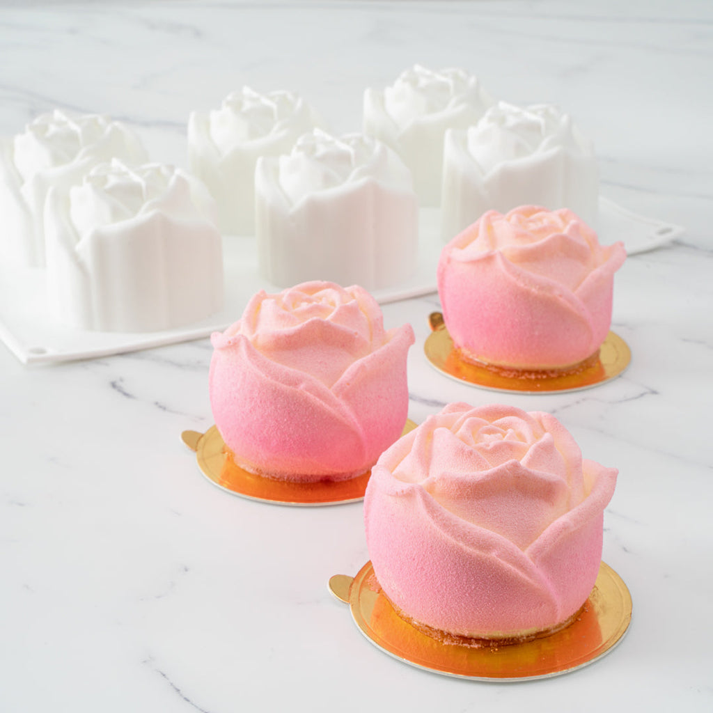 Pastry Tek Silicone Rose Baking Mold - 6-Compartment - 10 count box