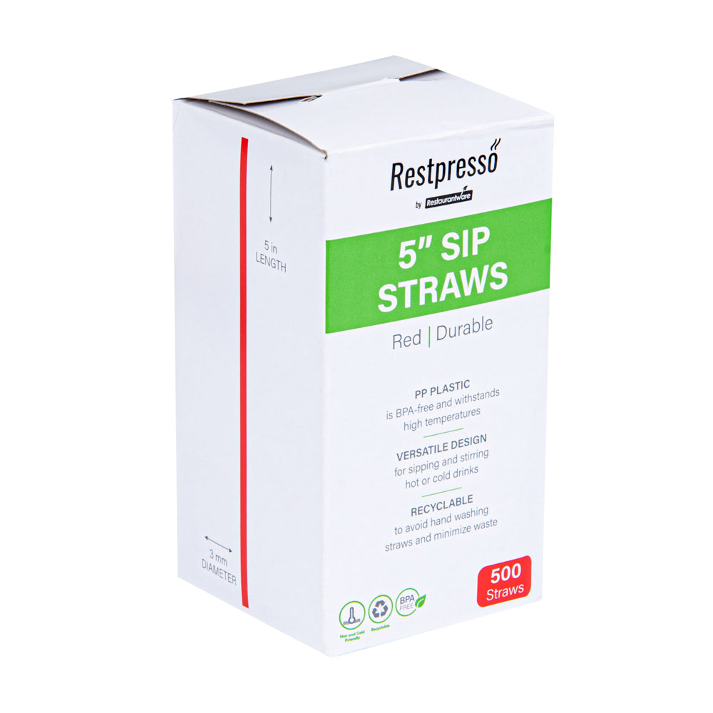 Restpresso Red Plastic Coffee Stirrer / Sip Straw - 5" - 5000 count box