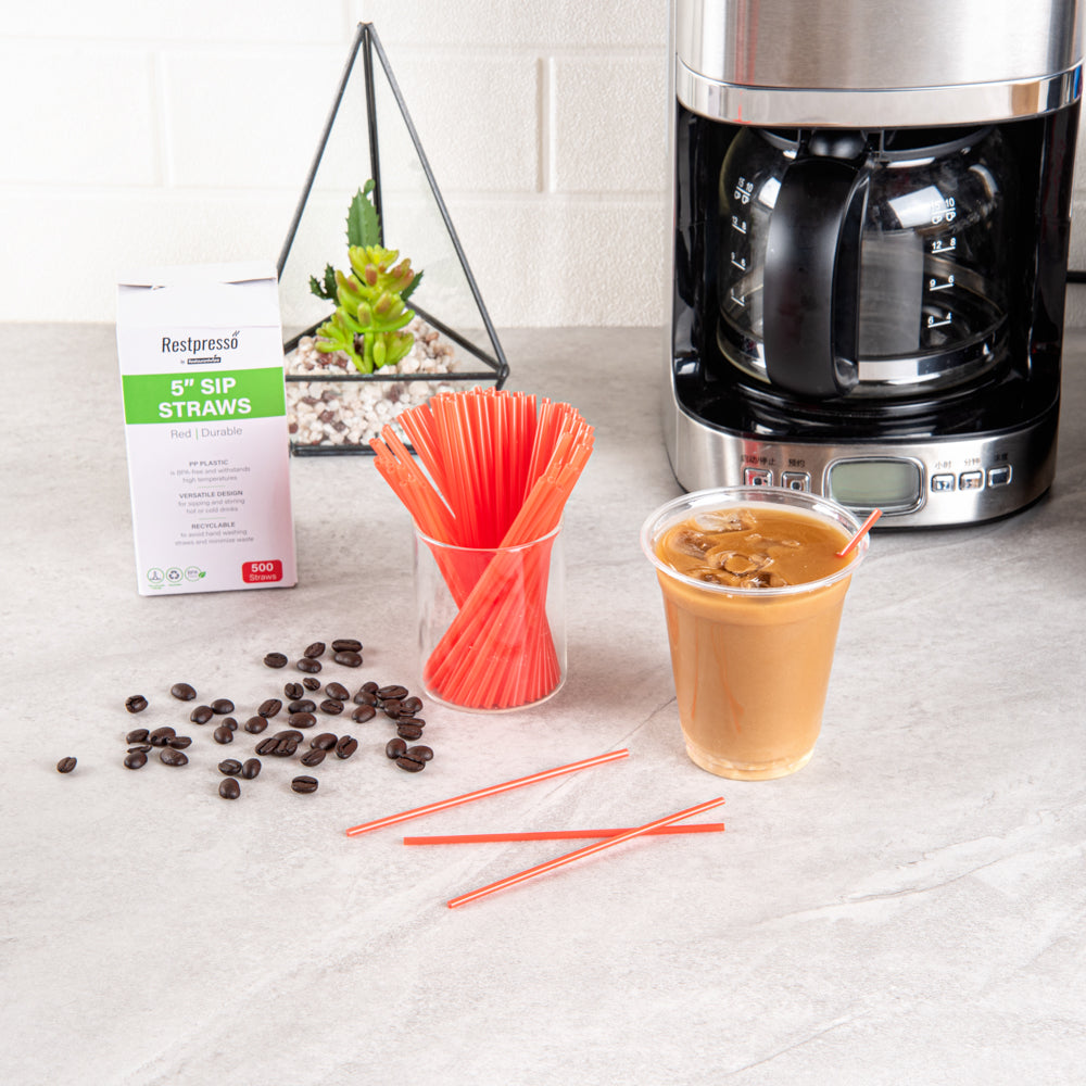 Restpresso Red Plastic Coffee Stirrer / Sip Straw - 5" - 5000 count box