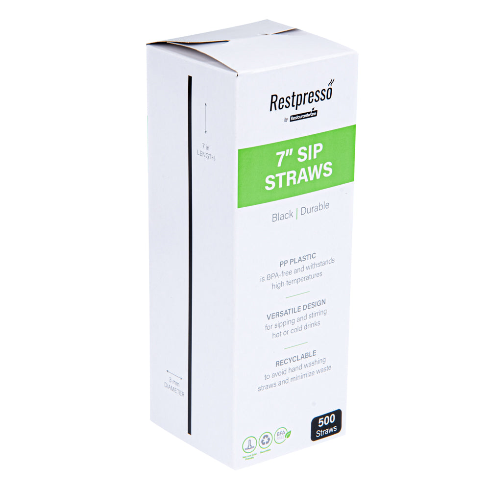 Restpresso Black Plastic Coffee Stirrer / Sip Straw - 7" - 5000 count box