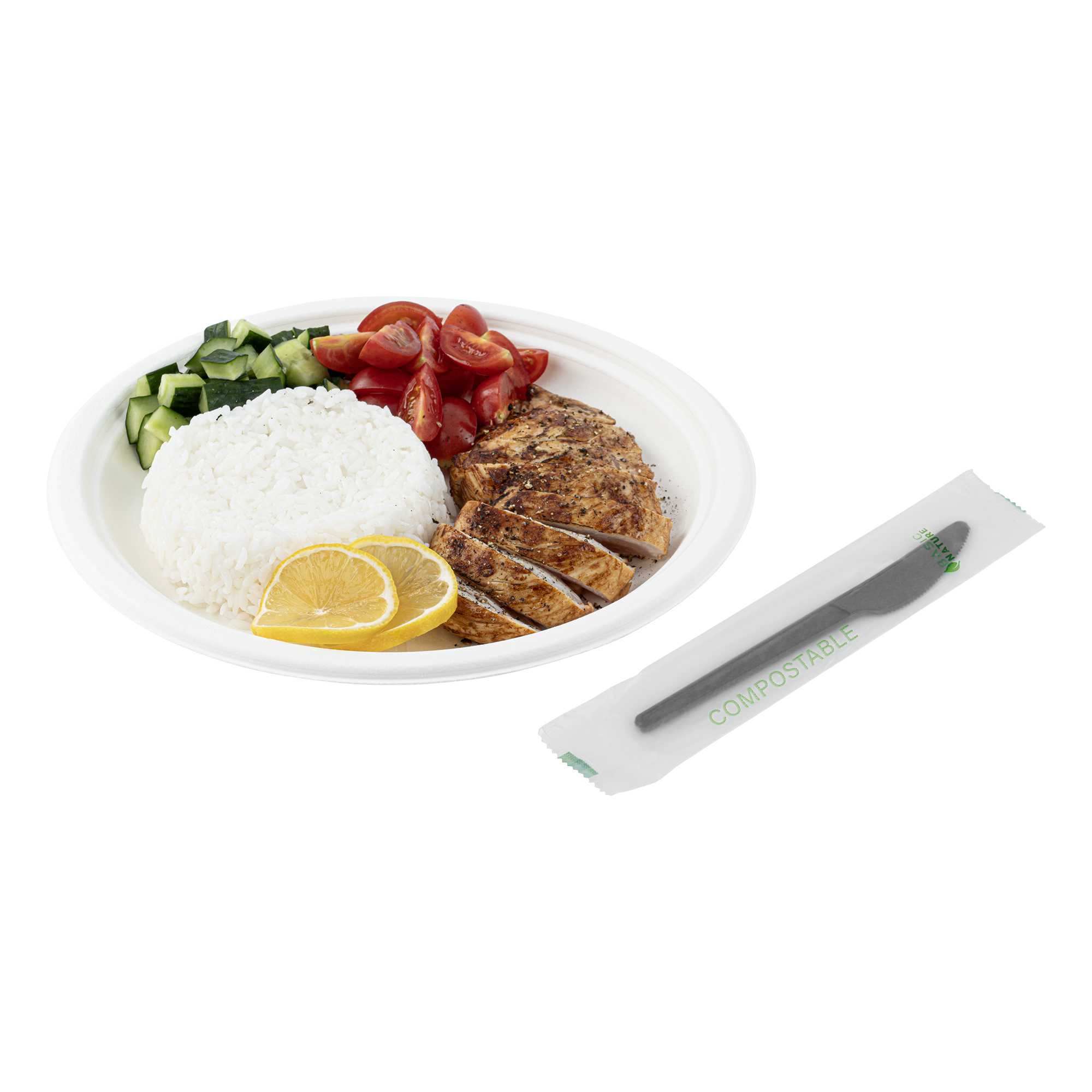 Basic Nature Black CPLA Plastic Knife - Compostable Wrapper, Heat-Resistant - 6 1/2" - 250 count box