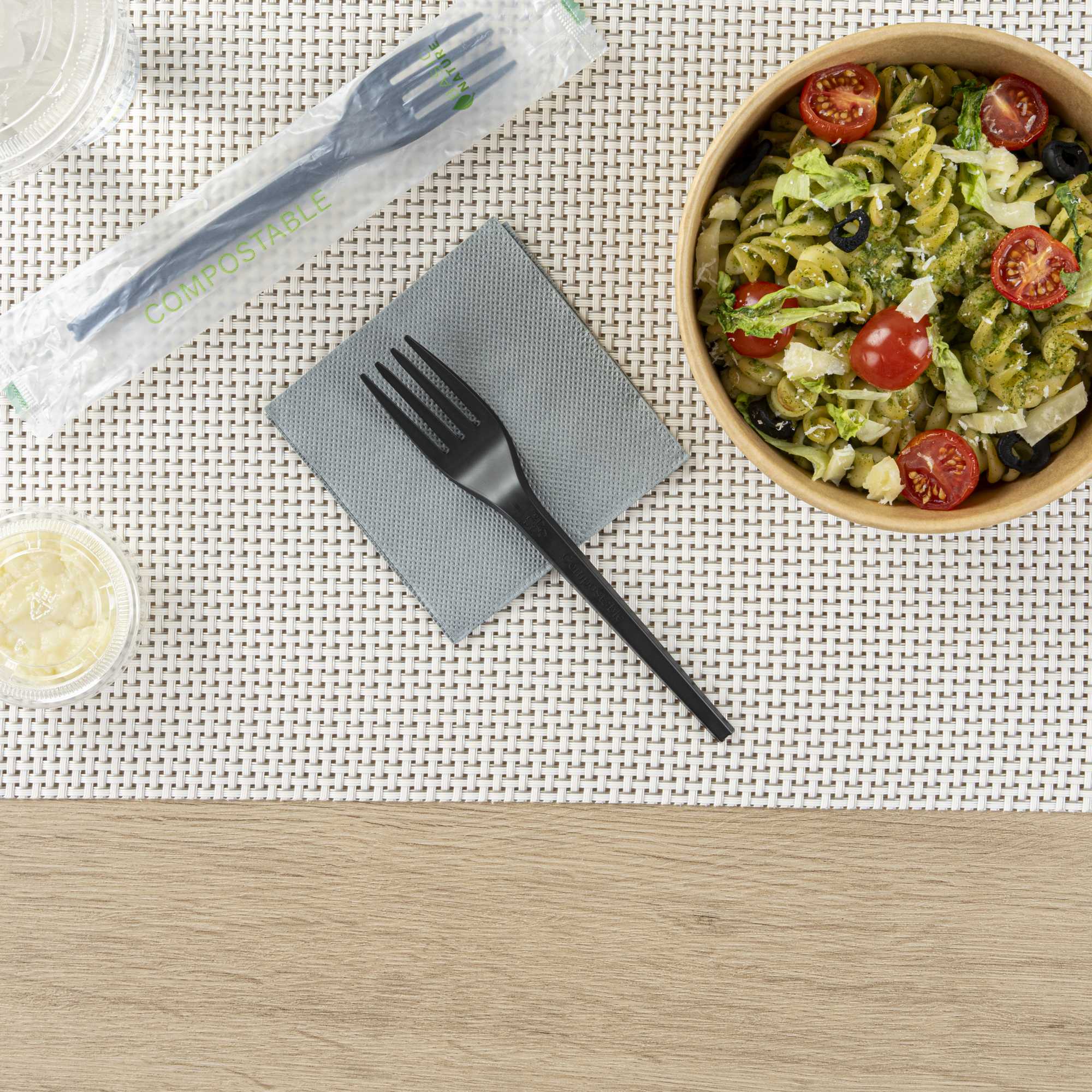Basic Nature Black CPLA Plastic Fork - Compostable Wrapper, Heat-Resistant - 6 1/2" - 50 count box