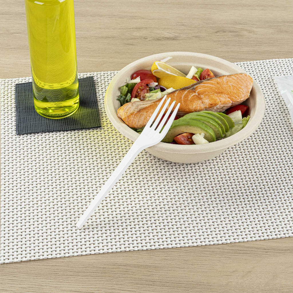 Basic Nature White CPLA Plastic Fork - Compostable Wrapper, Heat-Resistant - 6 1/2" - 250 count box