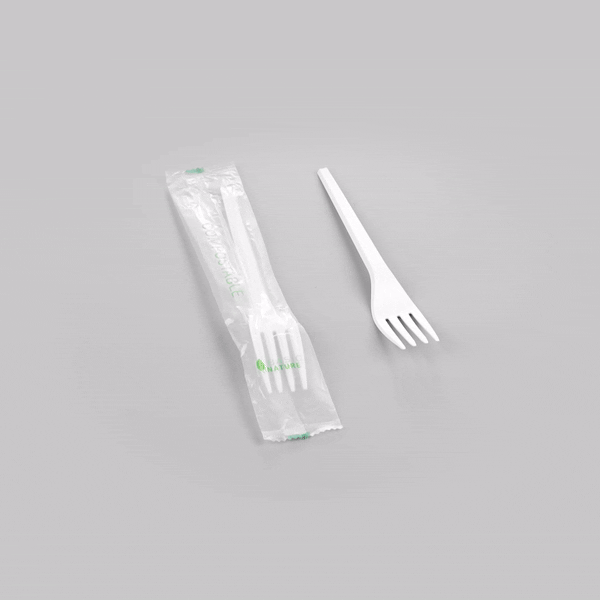 Basic Nature White CPLA Plastic Fork - Compostable Wrapper, Heat-Resistant - 6 1/2" - 250 count box
