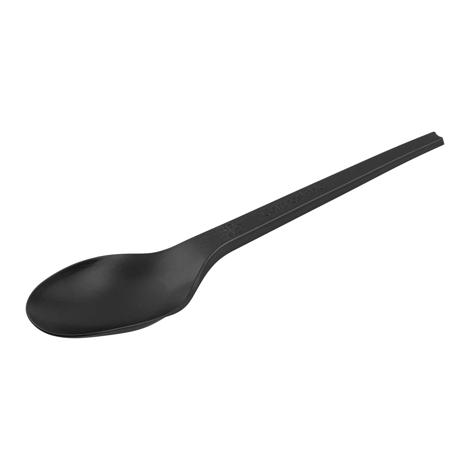 Basic Nature Black CPLA Plastic Spoon - Compostable Wrapper, Heat-Resistant - 6 1/2" - 250 count box