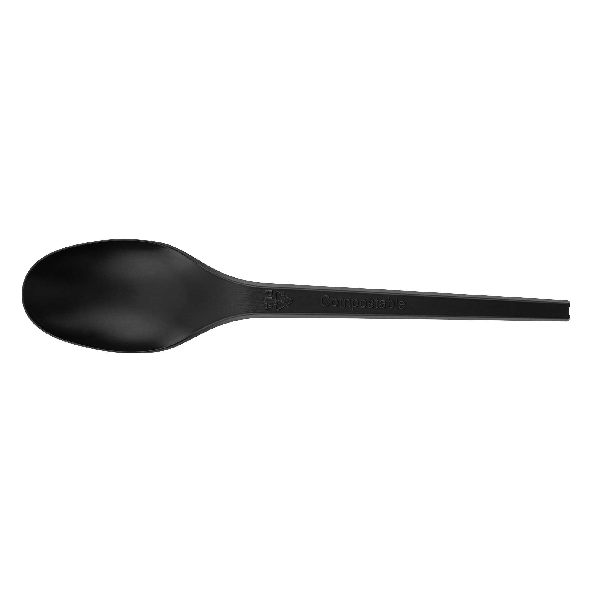 Basic Nature Black CPLA Plastic Spoon - Compostable Wrapper, Heat-Resistant - 6 1/2" - 250 count box