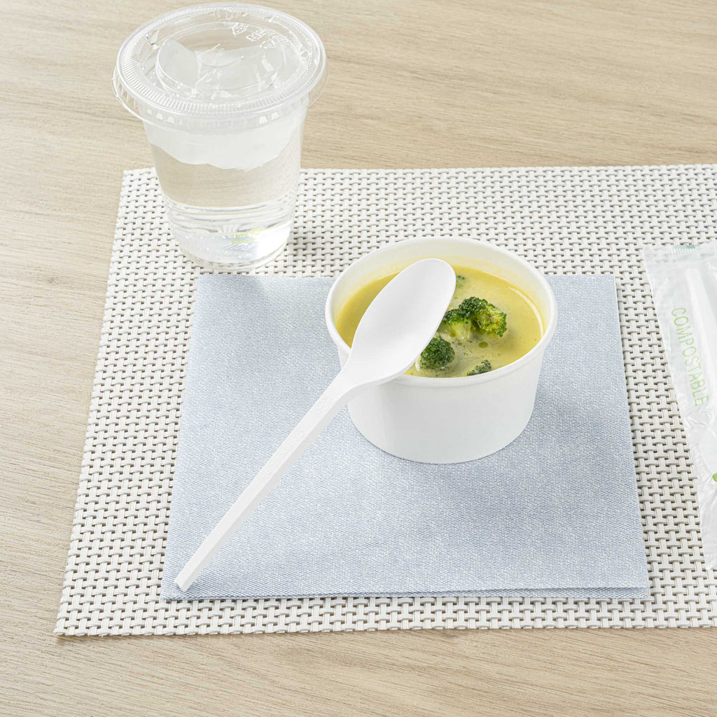 Basic Nature White CPLA Plastic Spoon - Compostable Wrapper, Heat-Resistant - 6 1/2" - 250 count box
