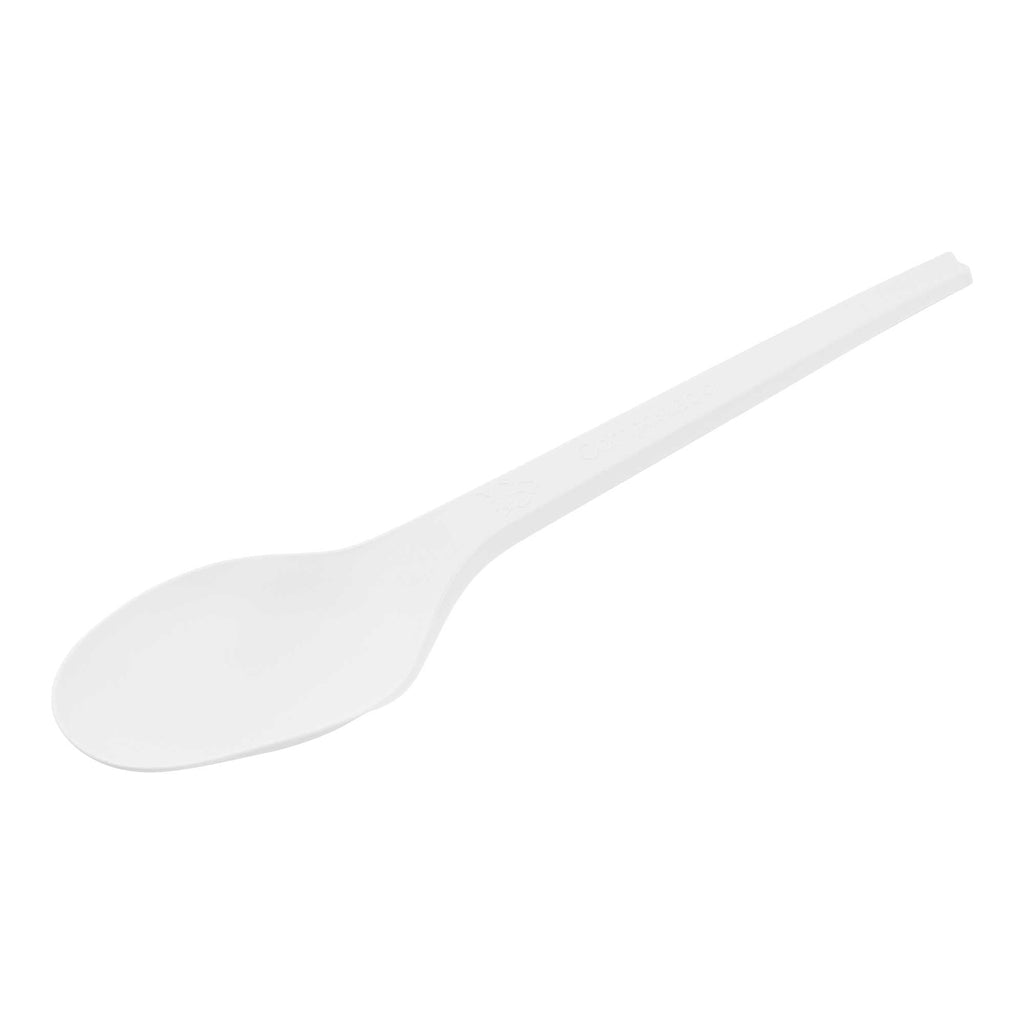 Basic Nature White CPLA Plastic Spoon - Compostable Wrapper, Heat-Resistant - 6 1/2" - 250 count box