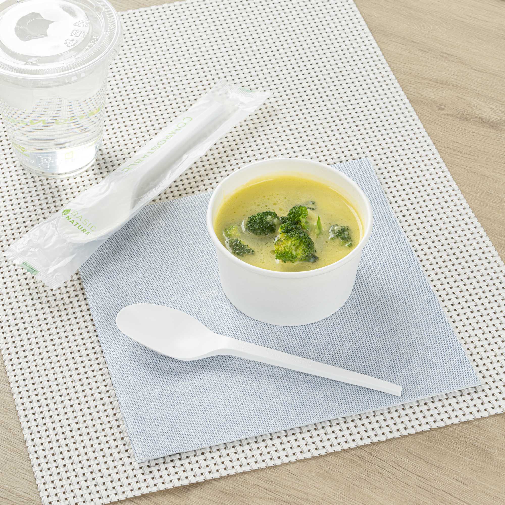 Basic Nature White CPLA Plastic Spoon - Compostable Wrapper, Heat-Resistant - 6 1/2" - 250 count box