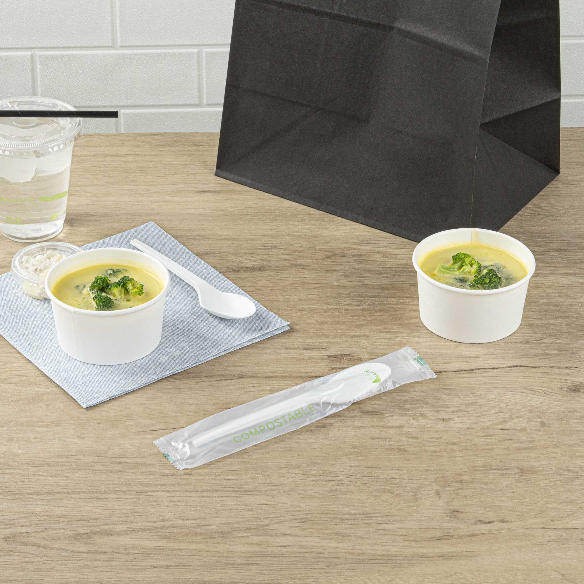 Basic Nature White CPLA Plastic Spoon - Compostable Wrapper, Heat-Resistant - 6 1/2" - 250 count box