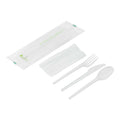 Basic Nature White CPLA Plastic Cutlery Set - Compostable Wrapper, White Napkin, Heat-Resistant - 6 1/2" - 100 count box
