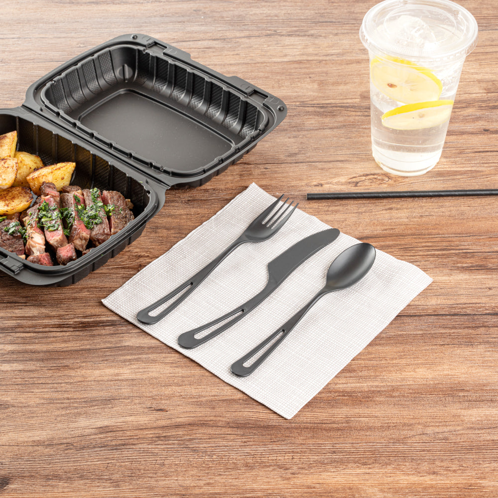 Basic Nature Black CPLA Plastic Cutlery Set - Heat-Resistant, Compostable - 7 1/2" - 290 count box