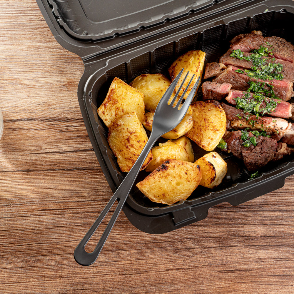 Basic Nature Black CPLA Plastic Cutlery Set - Heat-Resistant, Compostable - 7 1/2" - 290 count box