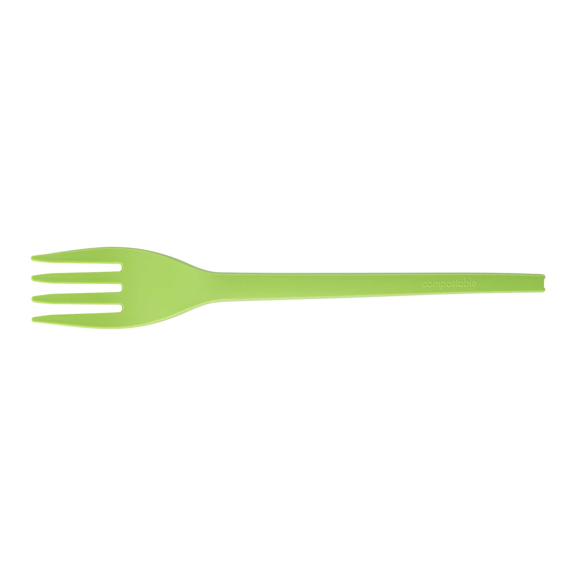 Basic Nature Green CPLA Plastic Fork - Compostable Wrapper, Heat-Resistant - 6 1/2" - 250 count box