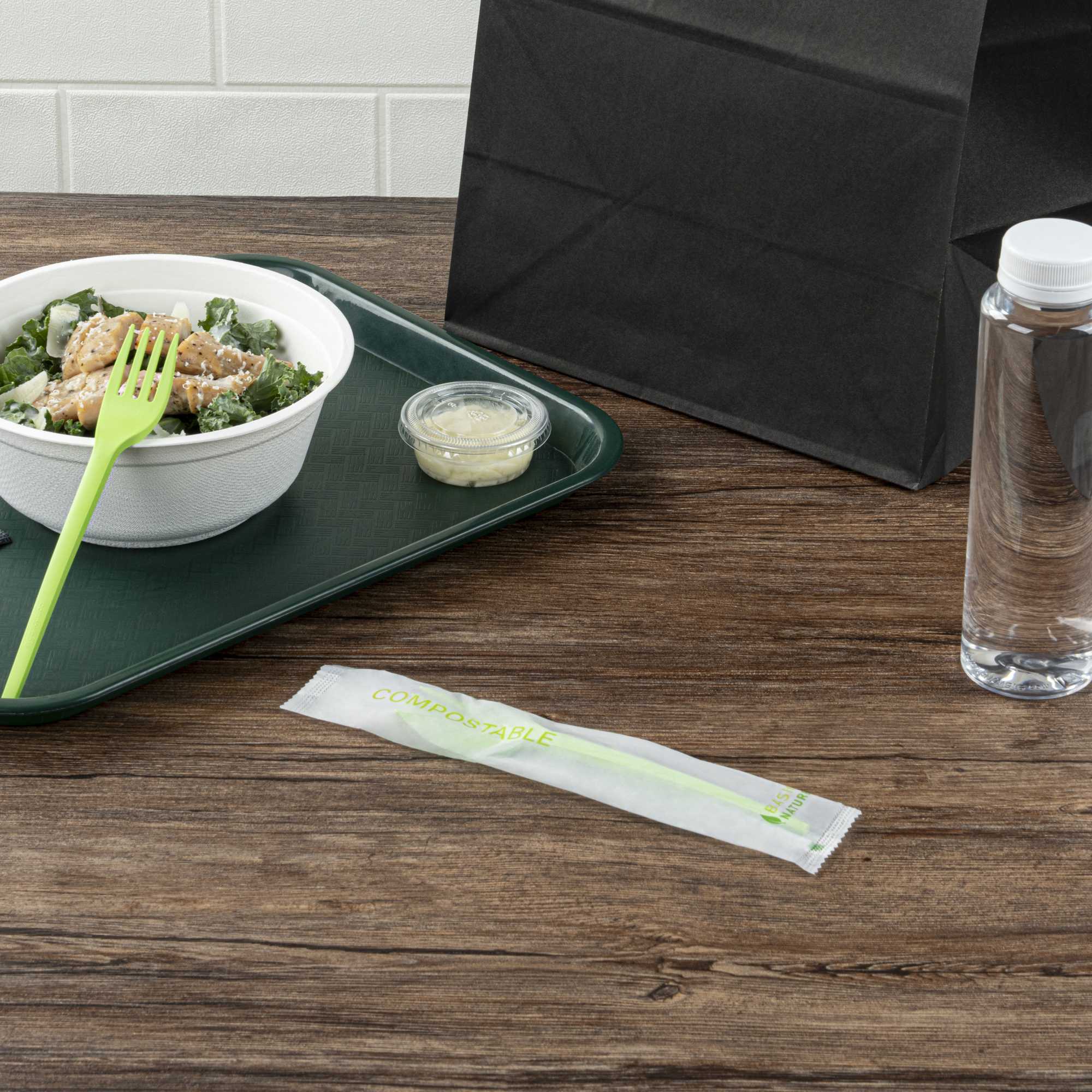 Basic Nature Green CPLA Plastic Fork - Compostable Wrapper, Heat-Resistant - 6 1/2" - 250 count box
