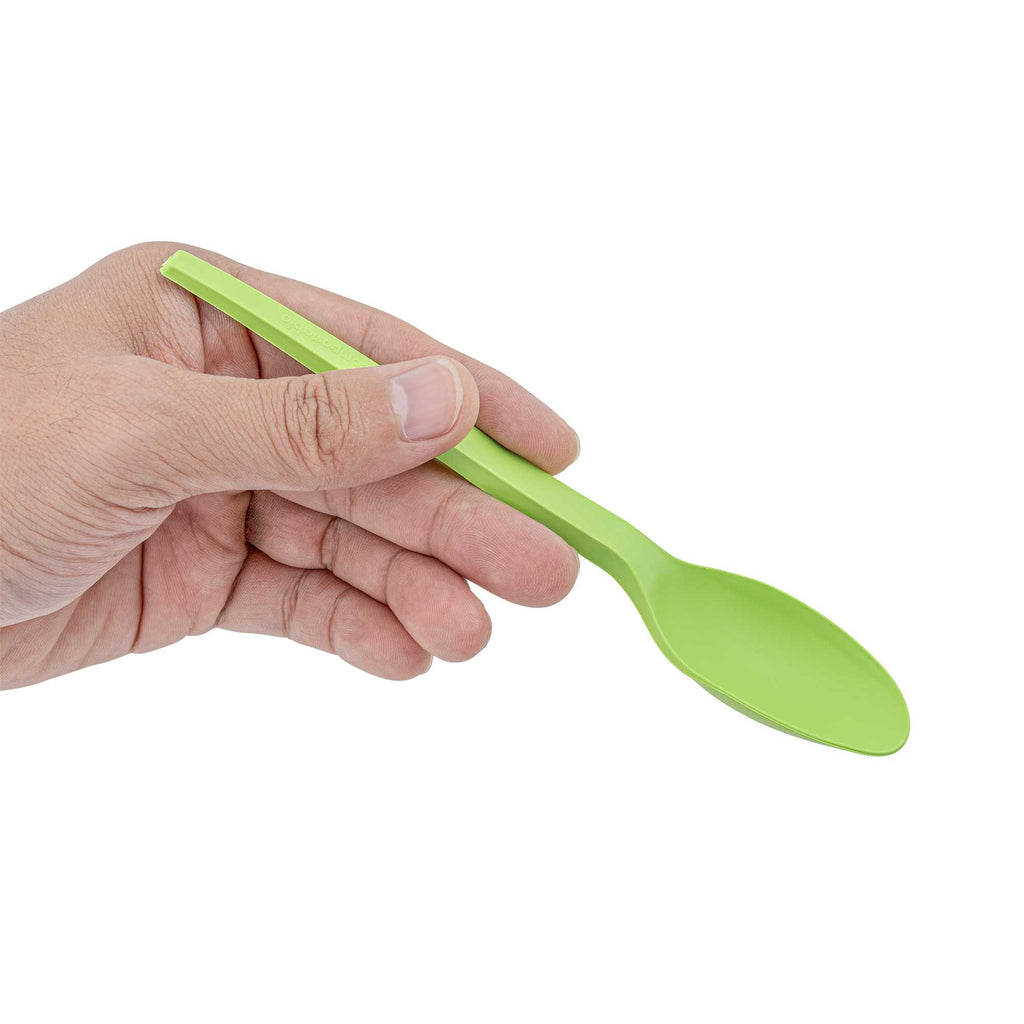 Basic Nature Green CPLA Plastic Spoon - Compostable Wrapper, Heat-Resistant - 6 1/2" - 250 count box